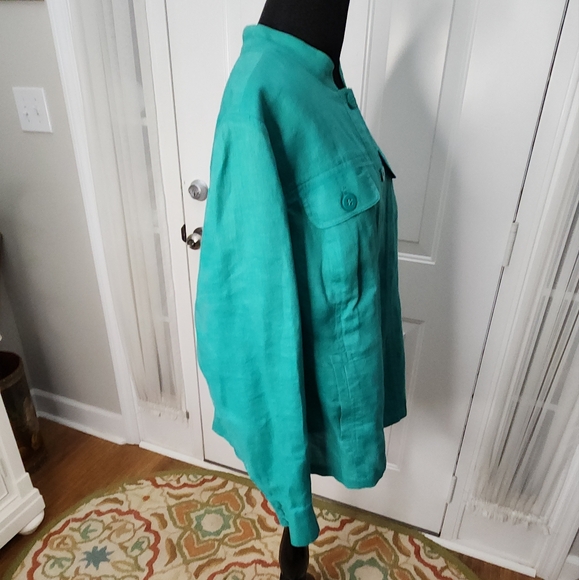 Celebrate Your Spirit 100% Linen Green Jacket Plus Size 18W - Picture 4 of 8